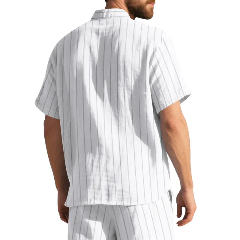 Men's Loose Cotton And Linen Striped Print Short-Sleeved Shirt MTA3077E7X sold by Manly product image thumbnail 4