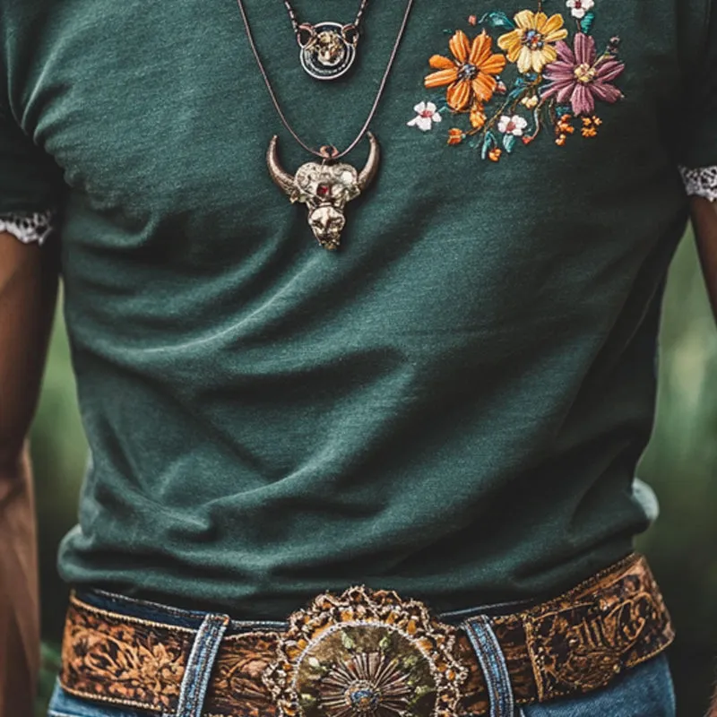 Men's Cotton Blend Embroidered Lace Short-Sleeved T-Shirt MTA0369F4X sold by Manly product image thumbnail 4