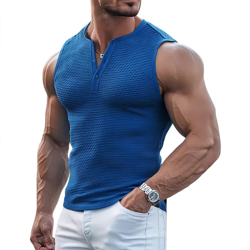 Men's Solid Color Waffle V-Neck Pullover Tank Tops MTA0338F0X sold by Manly