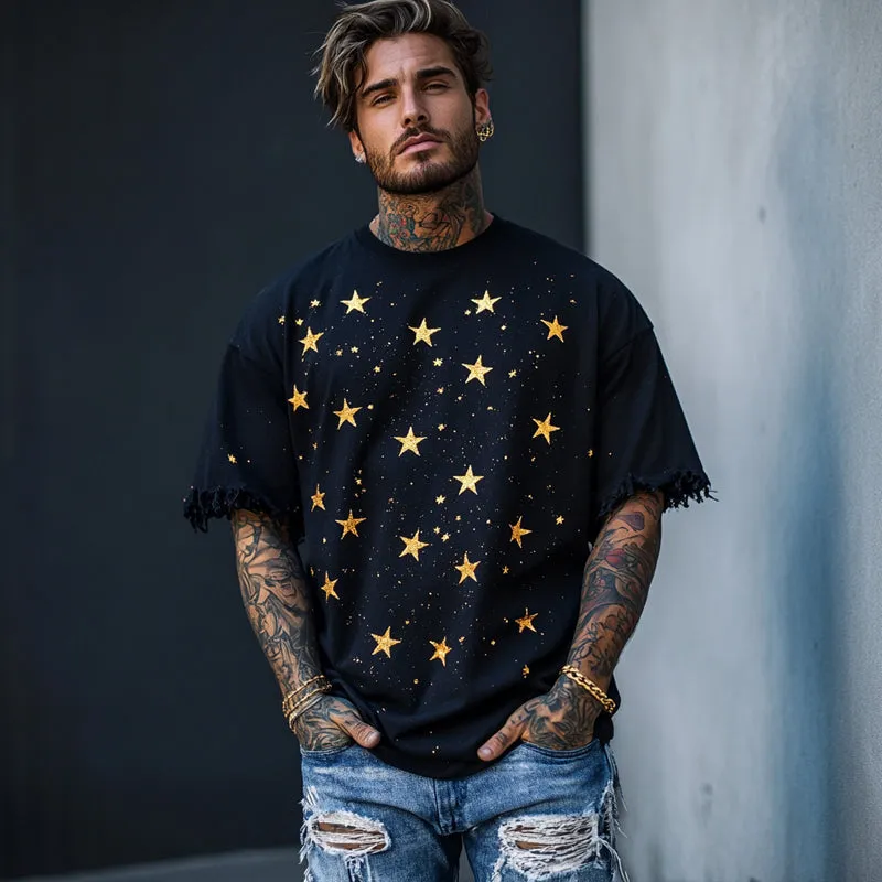 Men's Star Printed Round Neck Short Sleeve T-Shirt MTA0364F7X sold by Manly product image thumbnail 4