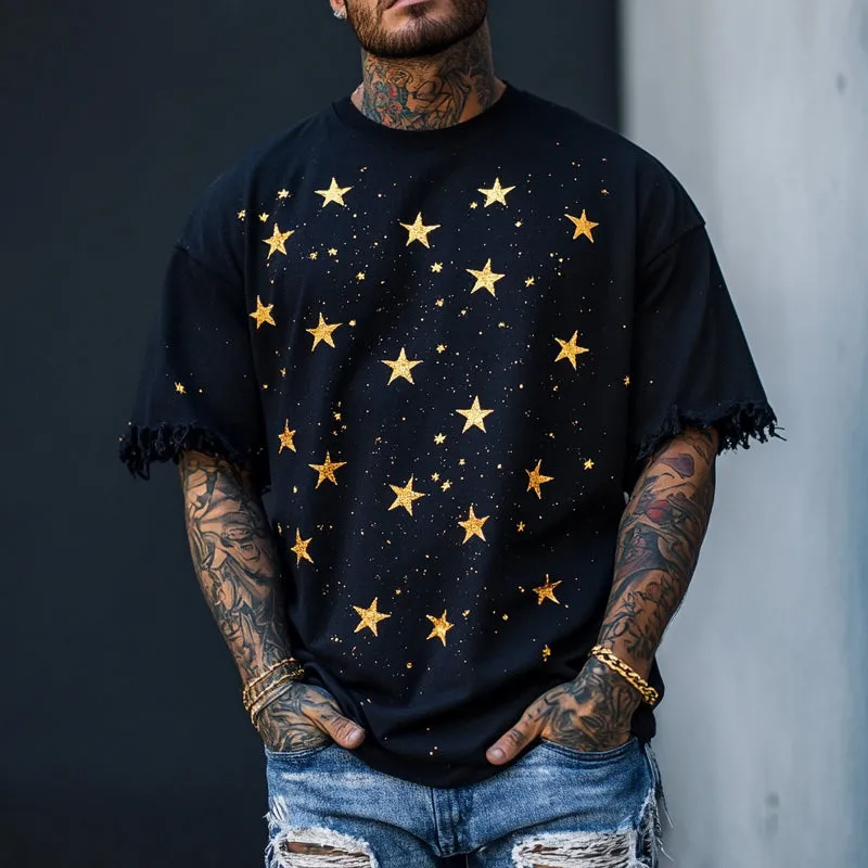 Men's Star Printed Round Neck Short Sleeve T-Shirt MTA0364F7X sold by Manly product image thumbnail 2