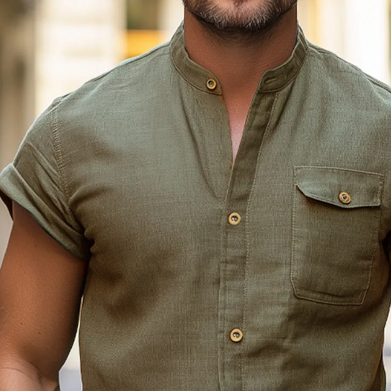 Men's Summer Comfort Cotton Linen Button Short Sleeve Shirt MTA0322F0U sold by Manly product image thumbnail 3