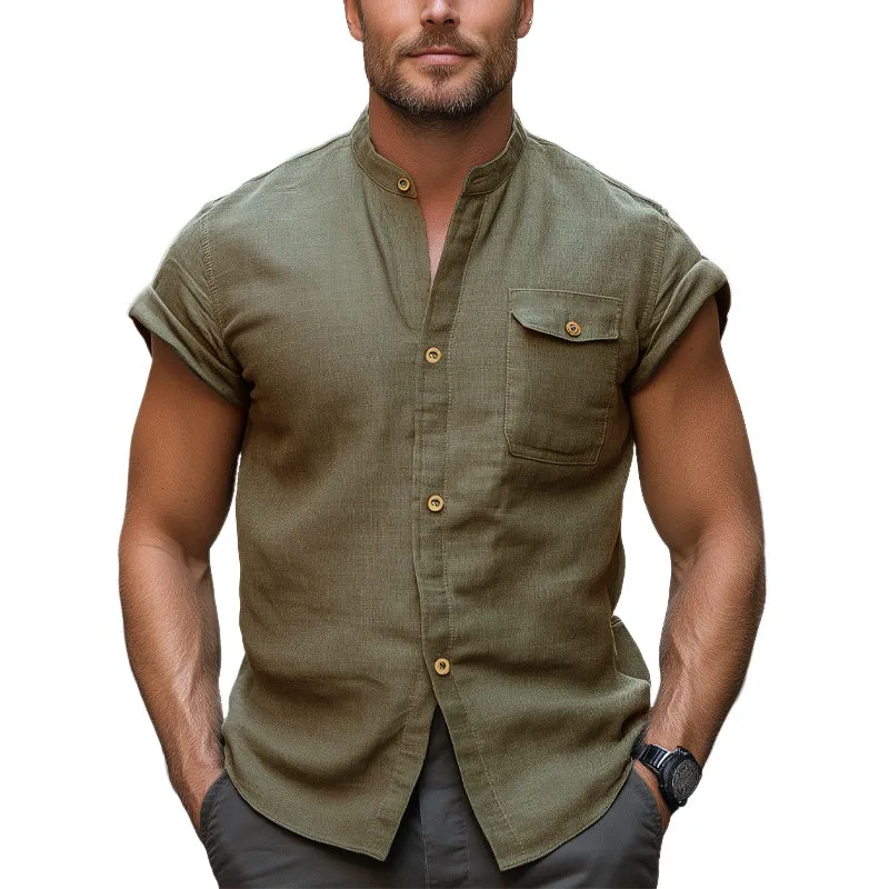 Men's Summer Comfort Cotton Linen Button Short Sleeve Shirt MTA0322F0U sold by Manly