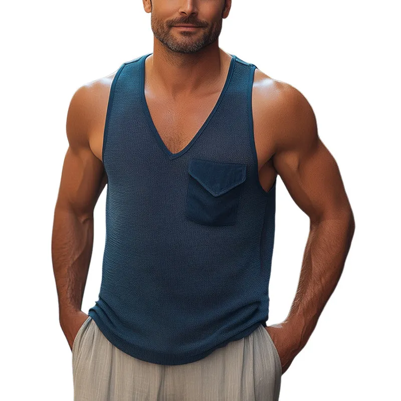 Men's Summer Casual Textured Deep V-Neck Tank Top MTA0327F8U sold by Manly