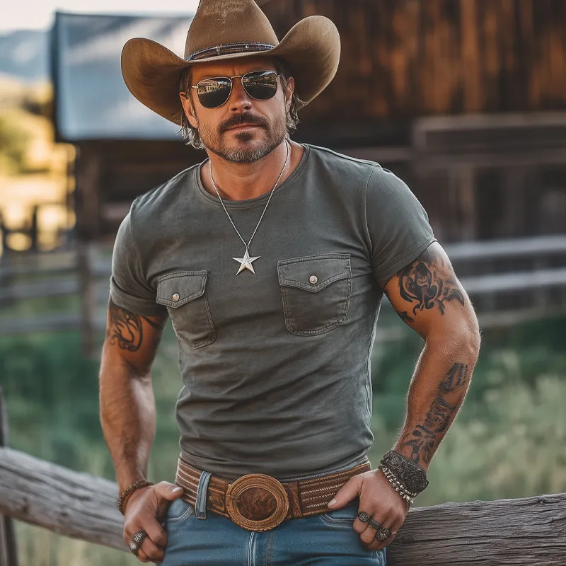 Men's Summer Retro Double Pocket Round Neck Short Sleeve T-Shirt MTA2911E1U sold by Manly product image thumbnail 3