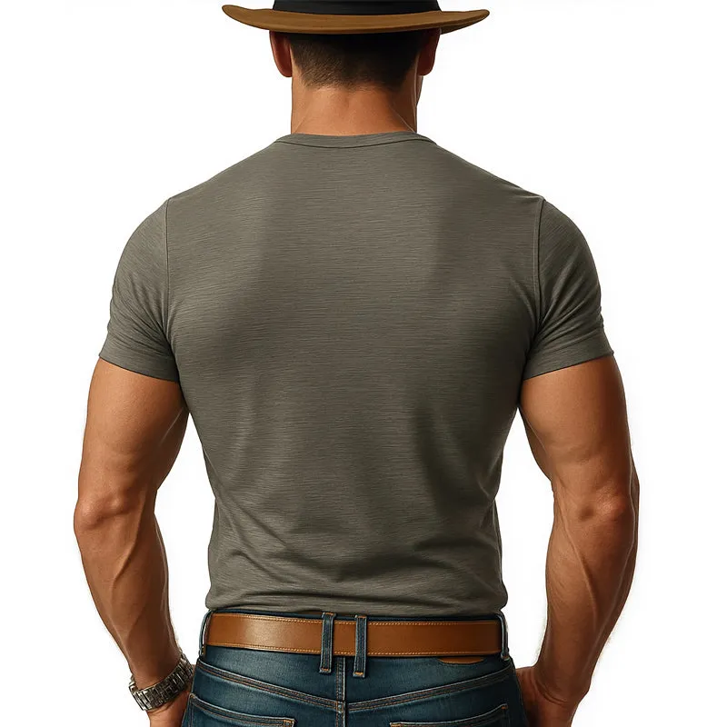 Men's Summer Cotton Henley Neck Suede Stitching Short Sleeve T-Shirt MTA0342F4U sold by Manly product image thumbnail 2