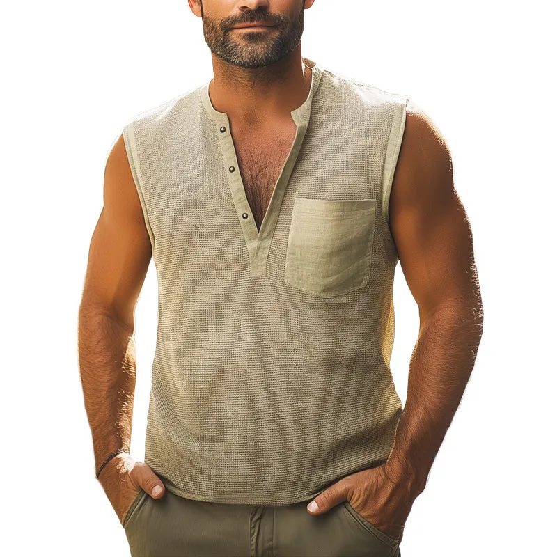 Men's Summer Plaid Texture Deep V-Neck Tank Top MTA0317F3U sold by Manly