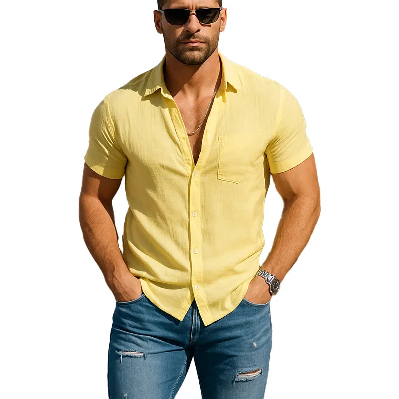 Men's Summer Solid Color Linen Short-Sleeved Shirt MTA0356F3P sold by Manly