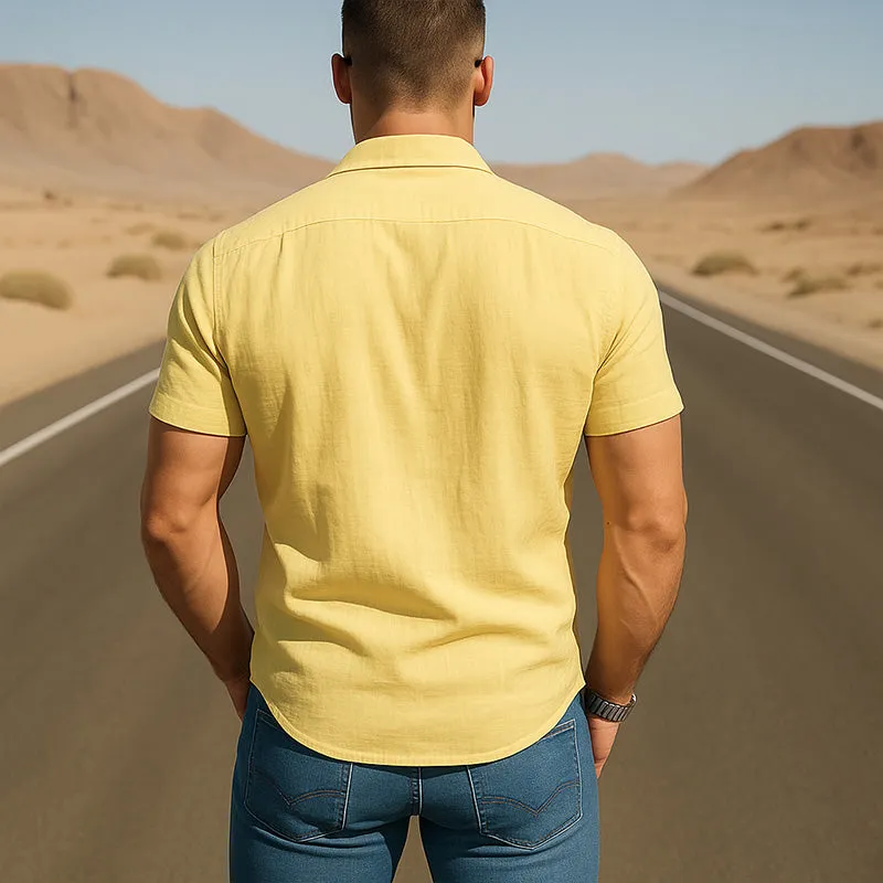 Men's Summer Solid Color Linen Short-Sleeved Shirt MTA0356F3P sold by Manly product image thumbnail 3