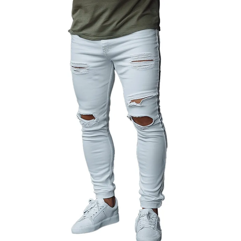 Men's Summer Solid Color Slim Fit Ripped Jeans MTA3048E6P sold by Manly