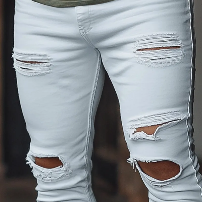 Men's Summer Solid Color Slim Fit Ripped Jeans MTA3048E6P sold by Manly product image thumbnail 3