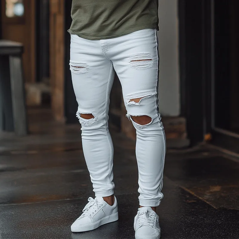 Men's Summer Solid Color Slim Fit Ripped Jeans MTA3048E6P sold by Manly product image thumbnail 2