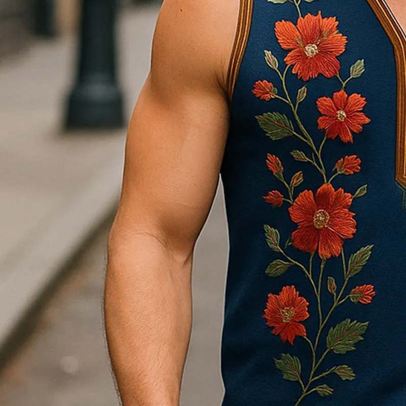 Men's Summer Fashion Embroidered Cotton And Linen Tank Top MTA0354F5P sold by Manly product image thumbnail 3