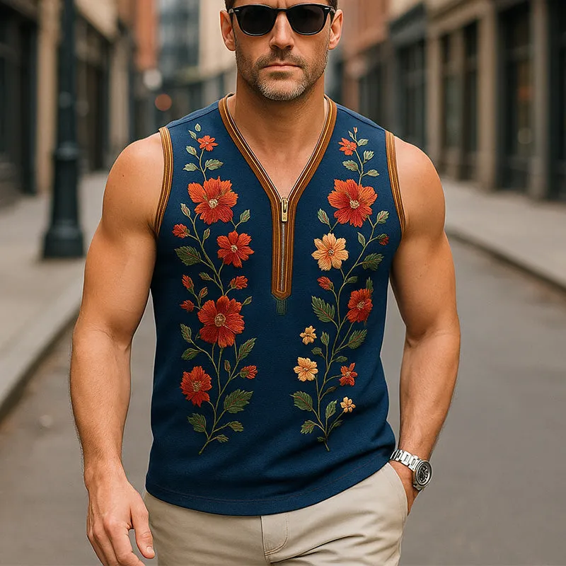 Men's Summer Fashion Embroidered Cotton And Linen Tank Top MTA0354F5P sold by Manly product image thumbnail 2