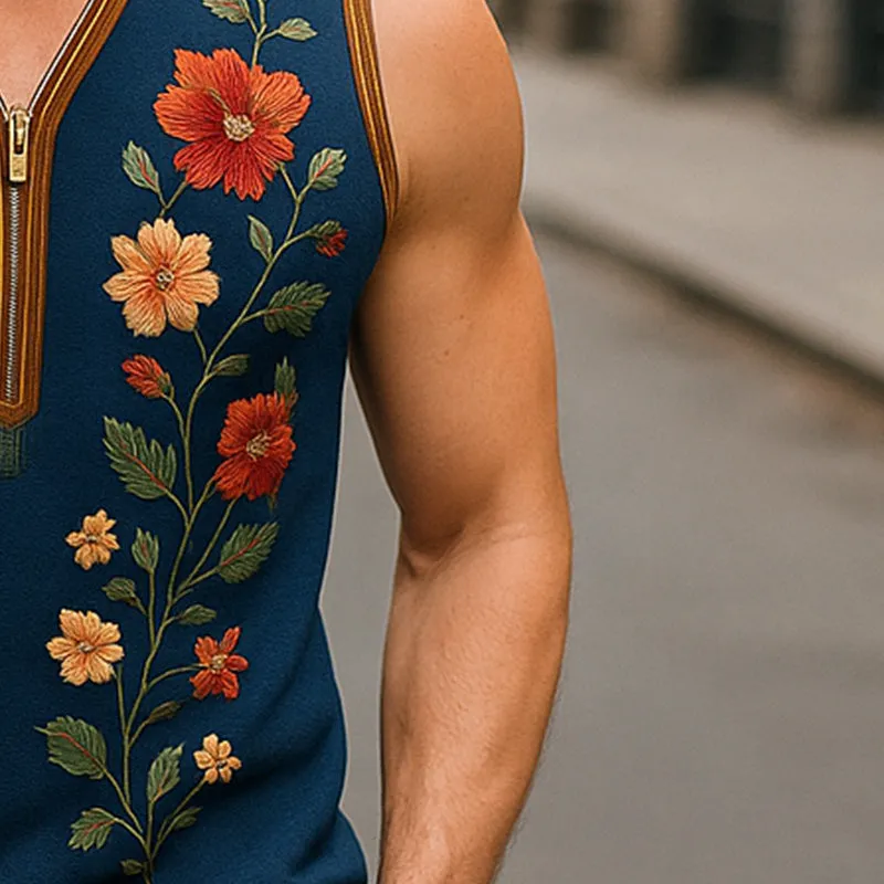 Men's Summer Fashion Embroidered Cotton And Linen Tank Top MTA0354F5P sold by Manly product image thumbnail 4