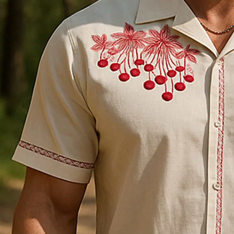 Men's Summer Simple Embroidered Short Sleeve Cotton Shirt MTA0372F0P sold by Manly product image thumbnail 3