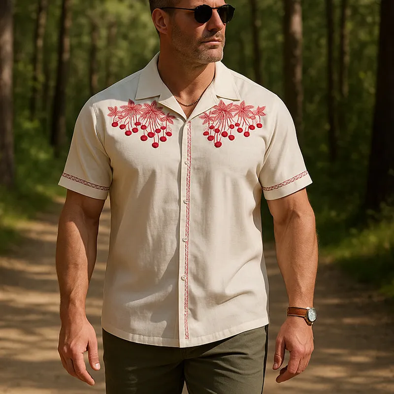 Men's Summer Simple Embroidered Short Sleeve Cotton Shirt MTA0372F0P sold by Manly product image thumbnail 2