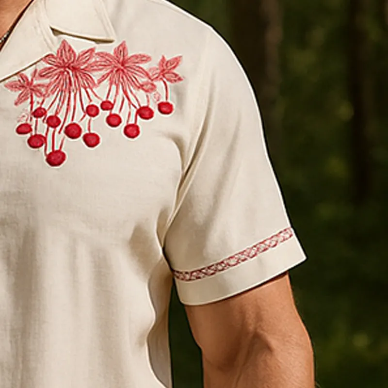 Men's Summer Simple Embroidered Short Sleeve Cotton Shirt MTA0372F0P sold by Manly product image thumbnail 4