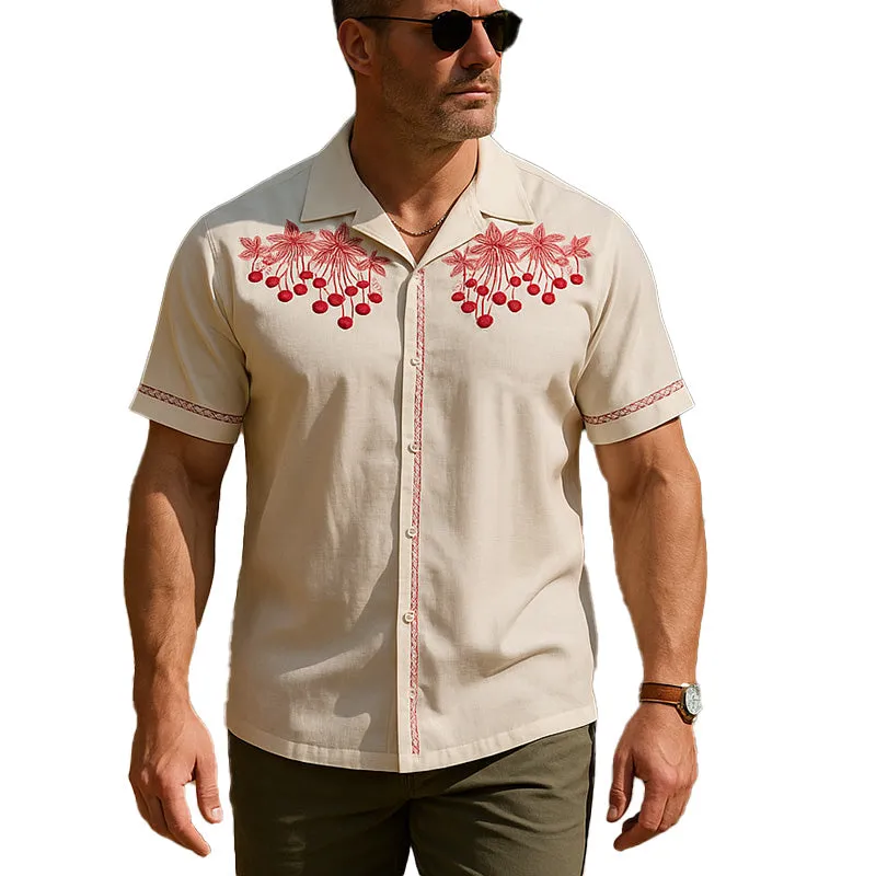 Men's Summer Simple Embroidered Short Sleeve Cotton Shirt MTA0372F0P sold by Manly