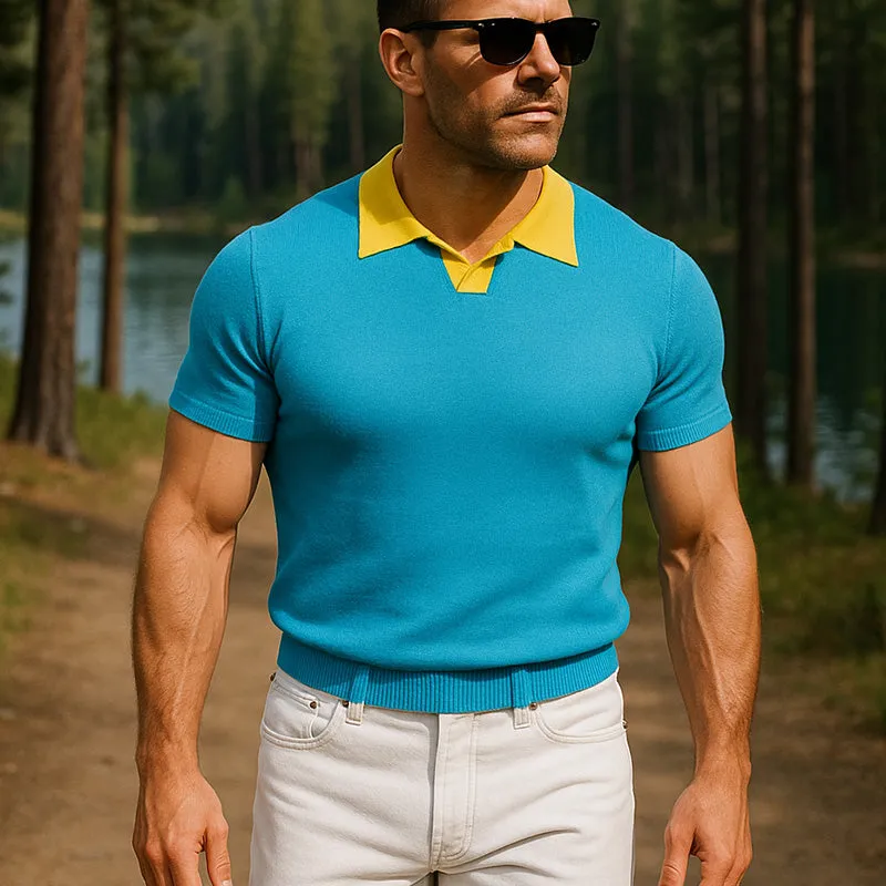 Men's Summer Fashion Contrast Color Knitted Short Sleeve Polo Shirt MTA0343F9P sold by Manly product image thumbnail 2