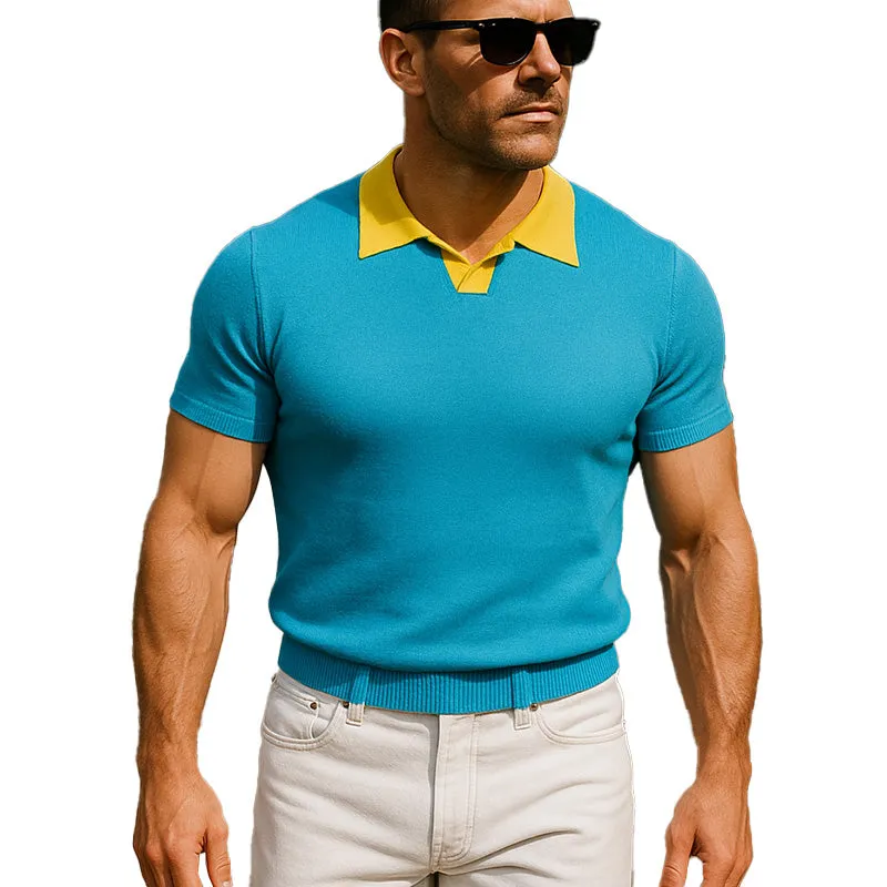 Men's Summer Fashion Contrast Color Knitted Short Sleeve Polo Shirt MTA0343F9P sold by Manly