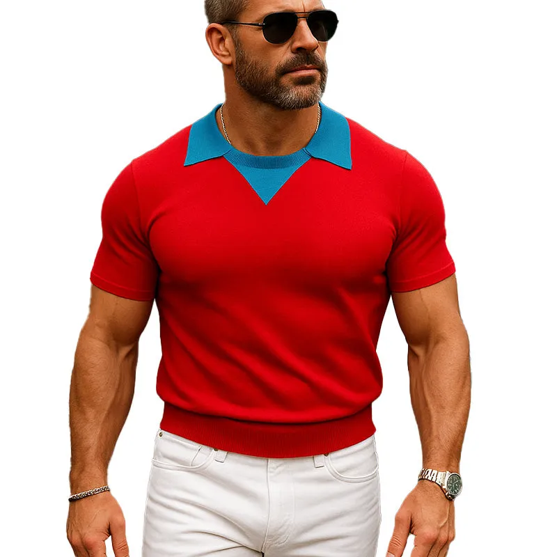 Men's Summer Contrast Color Thin Knit Short Sleeve Polo Shirt MTA0329F8P sold by Manly