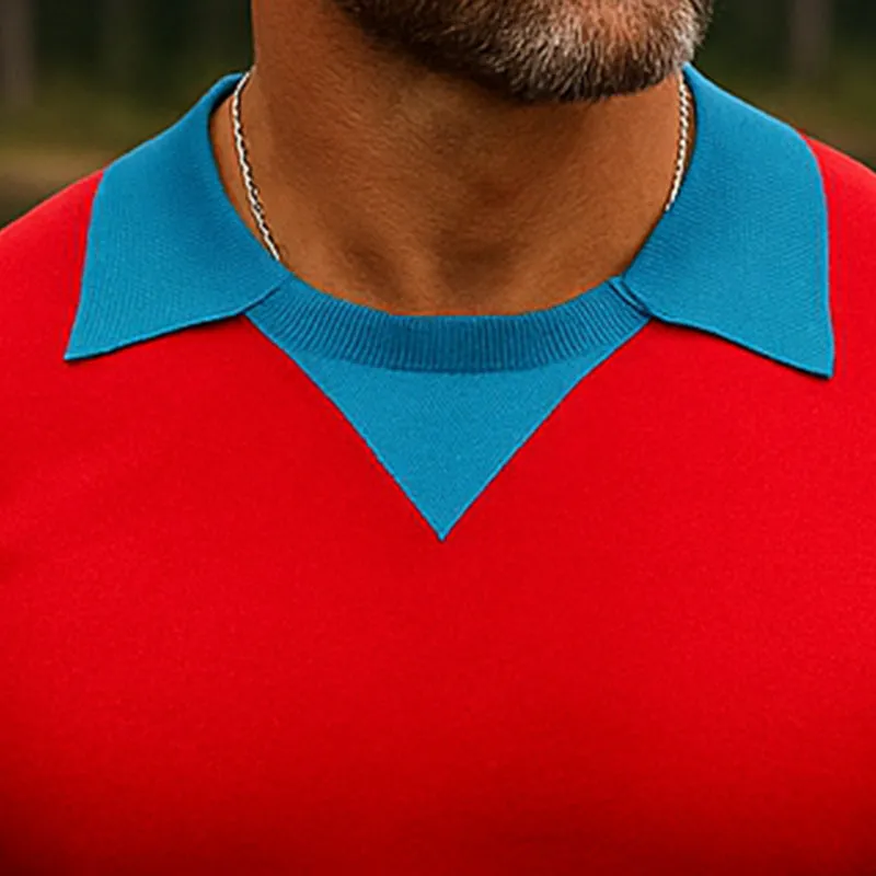 Men's Summer Contrast Color Thin Knit Short Sleeve Polo Shirt MTA0329F8P sold by Manly product image thumbnail 3