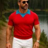 Men's Summer Contrast Color Thin Knit Short Sleeve Polo Shirt MTA0329F8P sold by Manly