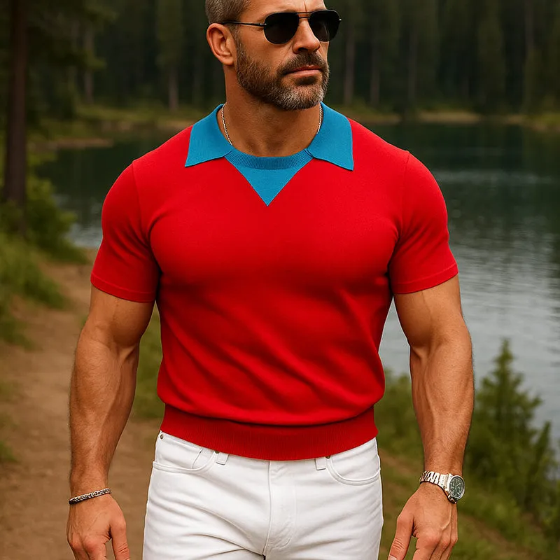 Men's Summer Contrast Color Thin Knit Short Sleeve Polo Shirt MTA0329F8P sold by Manly product image thumbnail 2