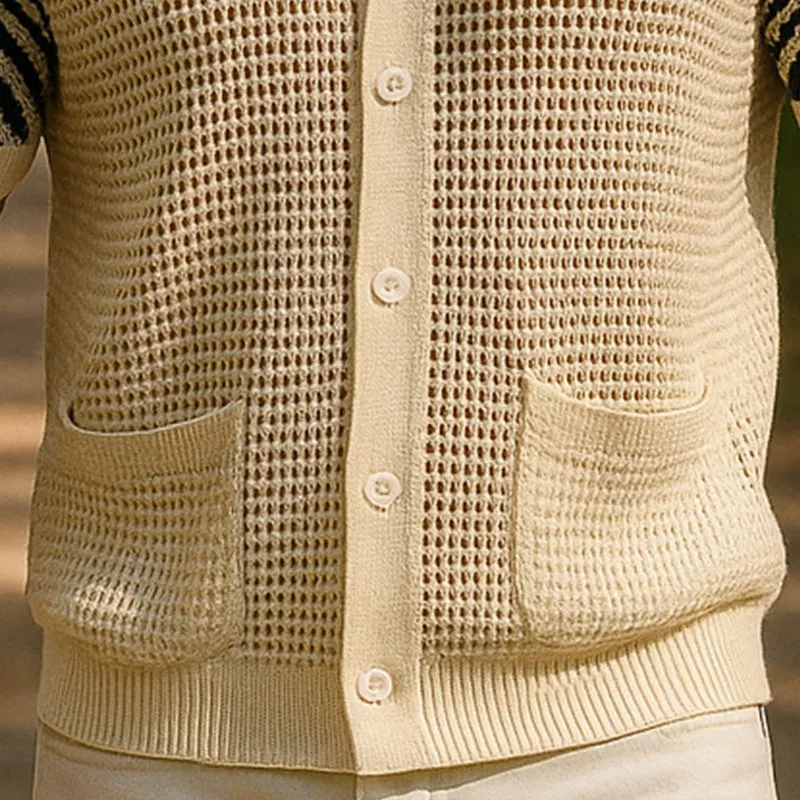 Men's Summer Thin Knitted Striped Hollow Short Sleeve Shirt MTA0367F9P sold by Manly product image thumbnail 5