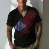 Men's V-neck Flag Print Casual Short-sleeved T-shirt 72881804X sold by Manly