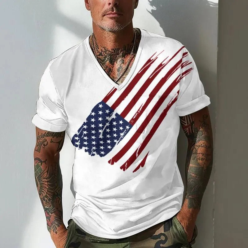 Men's V-neck Flag Print Casual Short-sleeved T-shirt 72881804X sold by Manly product image thumbnail 2