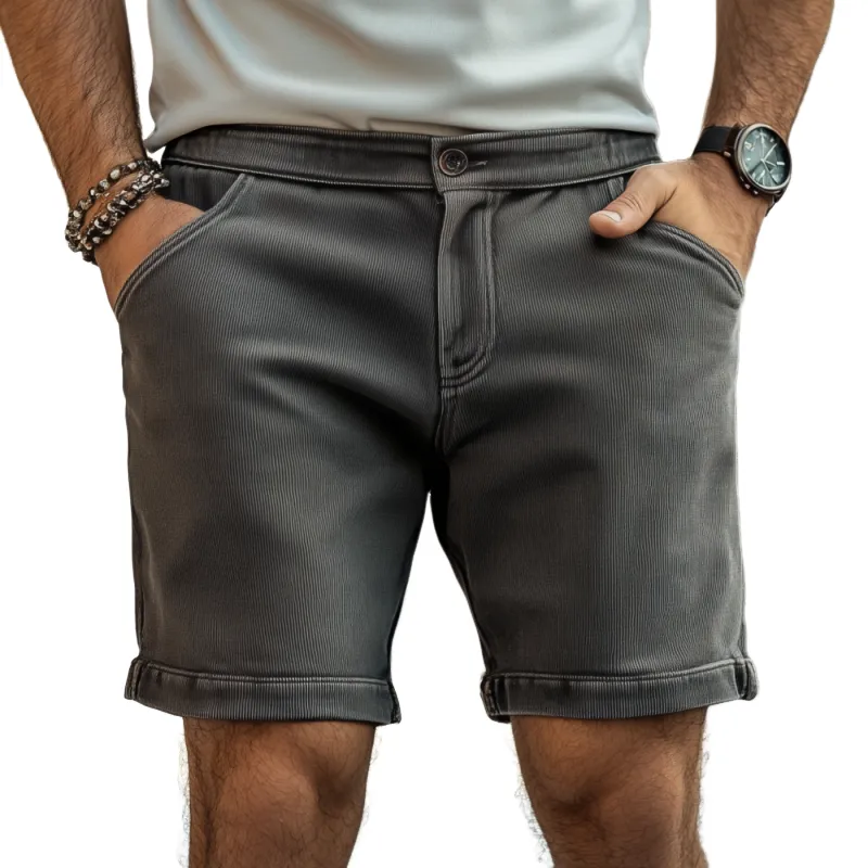 Men's Casual Outdoor Cotton Stripe Washed Distressed Loose Fit Shorts MTA0441F7M sold by Manly