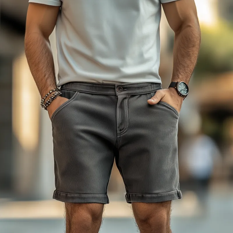 Men's Casual Outdoor Cotton Stripe Washed Distressed Loose Fit Shorts MTA0441F7M sold by Manly product image thumbnail 3