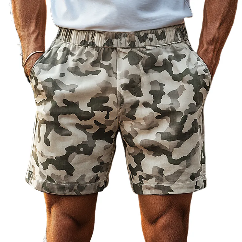 Men's Classic Casual Camouflage Print Cotton And Linen Elastic Waist Shorts MTA0411F5K sold by Manly