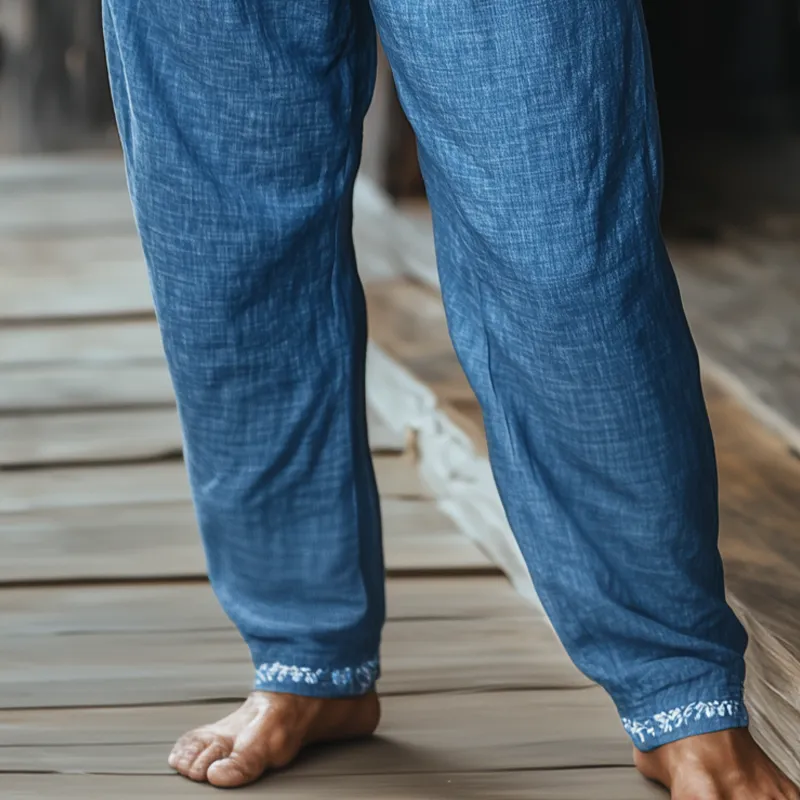 Men's Fashion Casual Waist And Hem Printed Cotton And Linen Elastic Waist Pants MTA0335F6K sold by Manly product image thumbnail 4