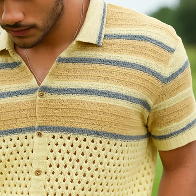 Men's Summer Fashion Colorblock Knitted Short Sleeve Shirt MTA0433F4U sold by Manly product image thumbnail 3