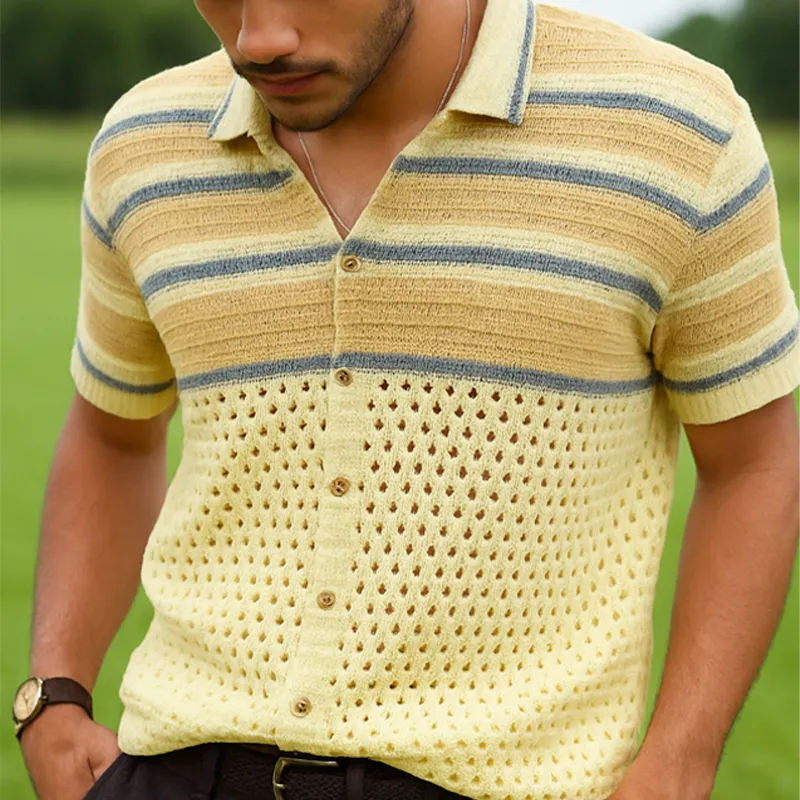 Men's Summer Fashion Colorblock Knitted Short Sleeve Shirt MTA0433F4U sold by Manly product image thumbnail 2