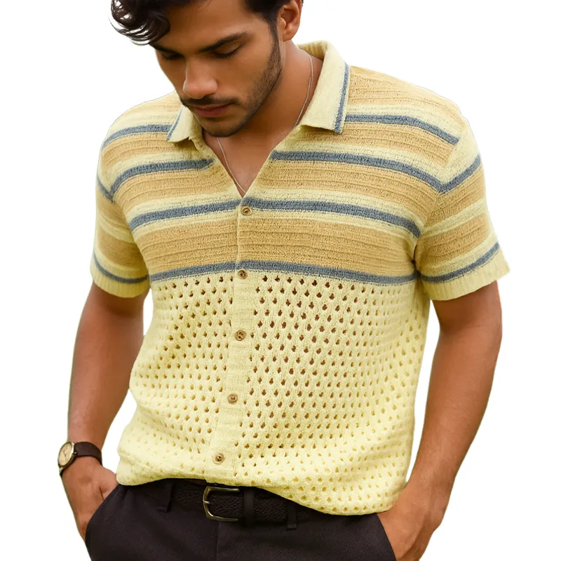 Men's Summer Fashion Colorblock Knitted Short Sleeve Shirt MTA0433F4U sold by Manly