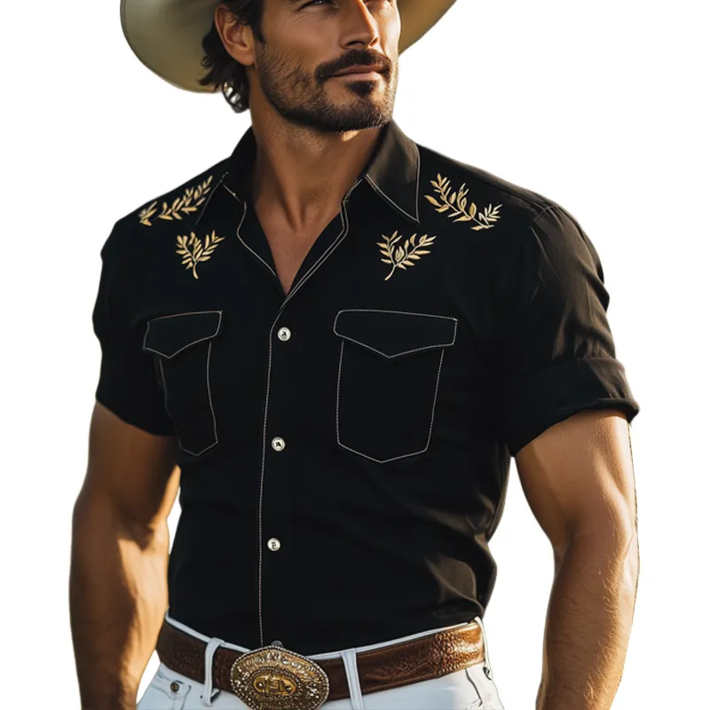 Men's Summer Gold Embroidered Cotton Short Sleeve Shirt MTA0470F4U sold by Manly