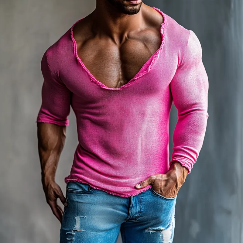 Men's Solid Rough Edge Collar Long Sleeve Casual T-shirt MTA0482F7Z sold by Manly product image thumbnail 4