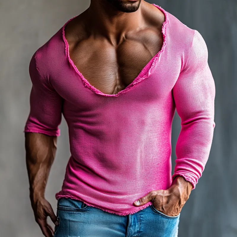 Men's Solid Rough Edge Collar Long Sleeve Casual T-shirt MTA0482F7Z sold by Manly product image thumbnail 2
