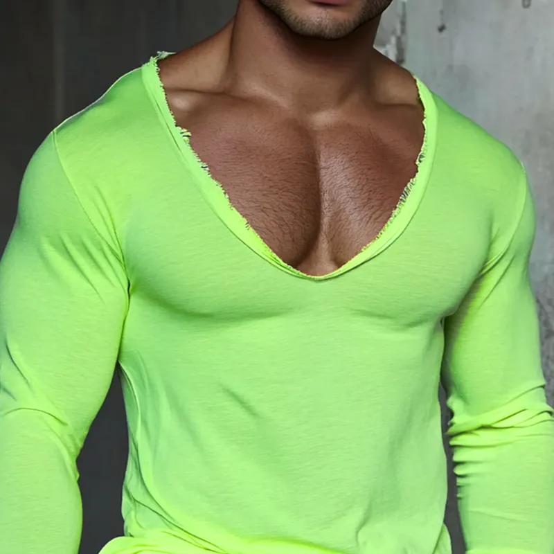 Men's Solid Rough Edge Collar Long Sleeve Casual T-shirt MTA0489F9Z sold by Manly product image thumbnail 3