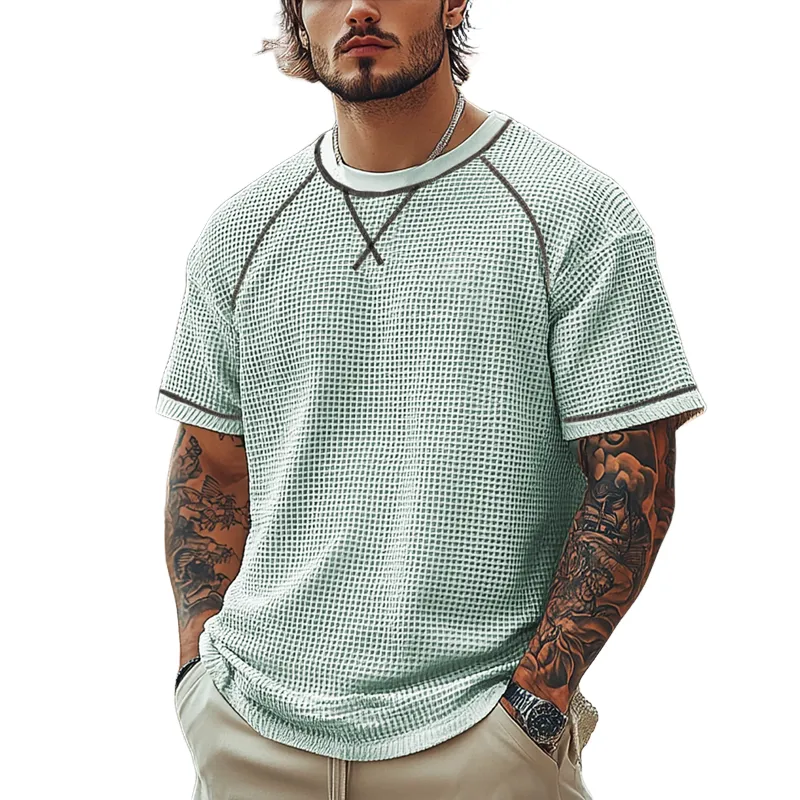 Men's Solid Waffle Round Neck Short Sleeve Casual T-shirt MTA0419F1Z sold by Manly