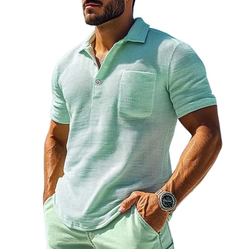 Men's Solid Waffle Lapel Short Sleeve Casual Polo Shirt MTA0441F5Z sold by Manly