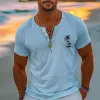 Men's Solid Henley Collar Short Sleeve Casual T-shirt MTA0431F2Z sold by Manly
