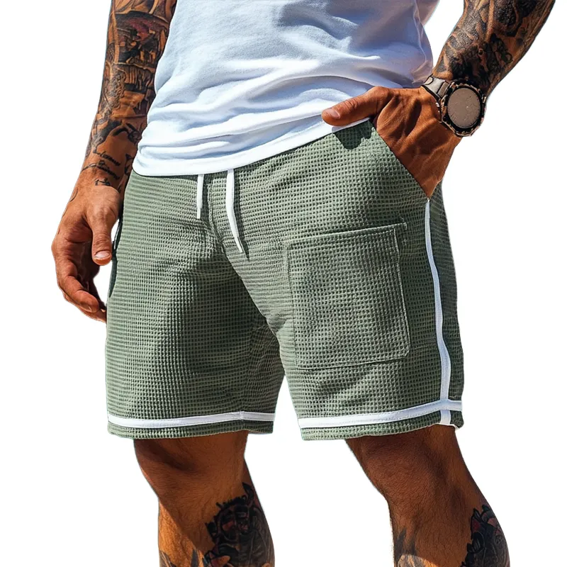 Men's Colorblock Waffle Elastic Waist Casual Shorts MTA0464F1Z sold by Manly