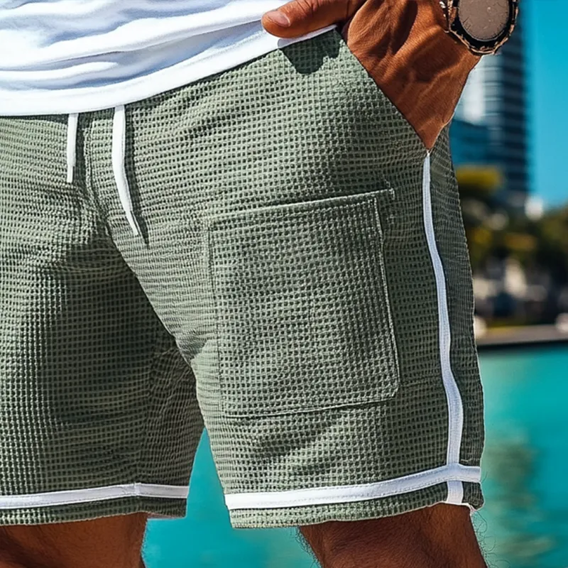 Men's Colorblock Waffle Elastic Waist Casual Shorts MTA0464F1Z sold by Manly product image thumbnail 3