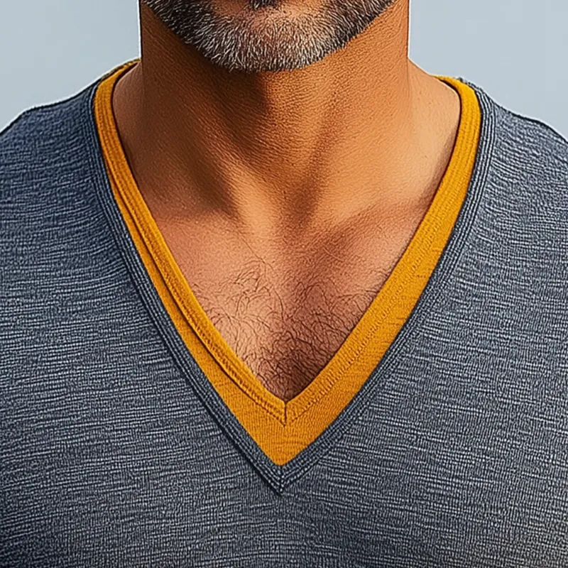 Men's Summer Light Contrast Color Stitching Cotton V-Neck Short-Sleeved T-Shirt MTA0499F1P sold by Manly product image thumbnail 3