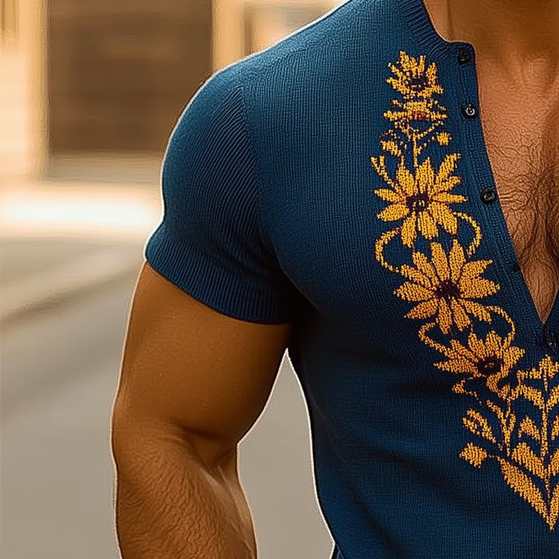 Men's Summer Knitted Jacquard Slim Short Sleeve V Neck T-Shirt MTA0405F7P sold by Manly product image thumbnail 3